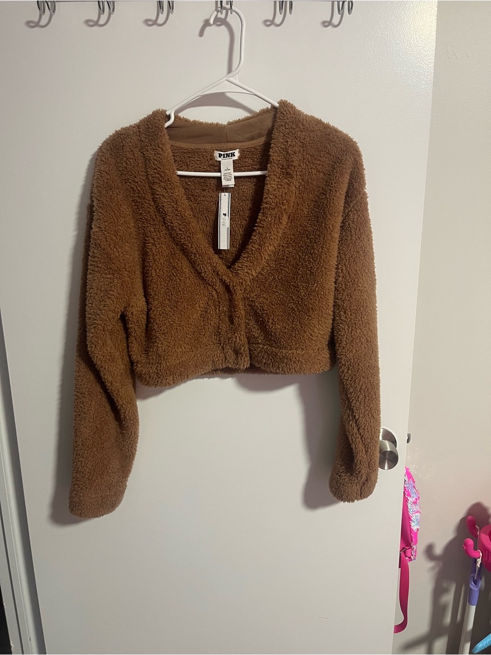 Victoria's Secret PINK Plush Teddy Cropped Long Sleeve Cardigan - Brown